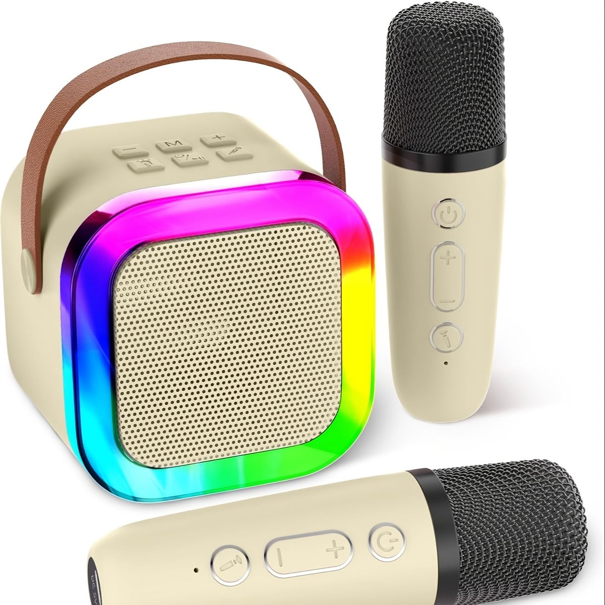 VATYERTY - Altavoz inalámbrico con 2 micrófonos plateados