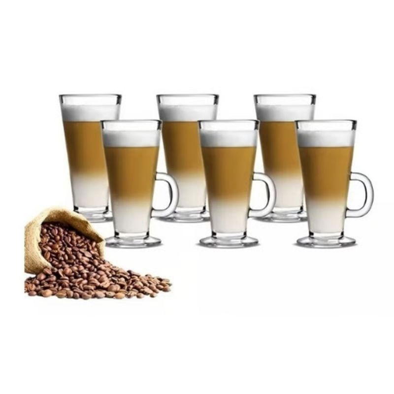 GENERICO - 6 Tazas De Vidrio Café Capuchino 220ml