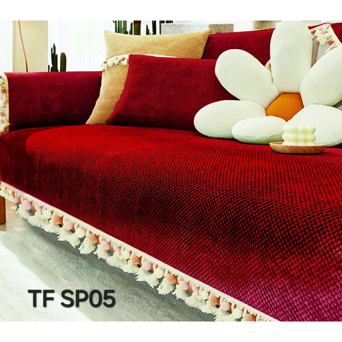 GENERICO - set  Cubierta protector de sofa 3 piezas pompom