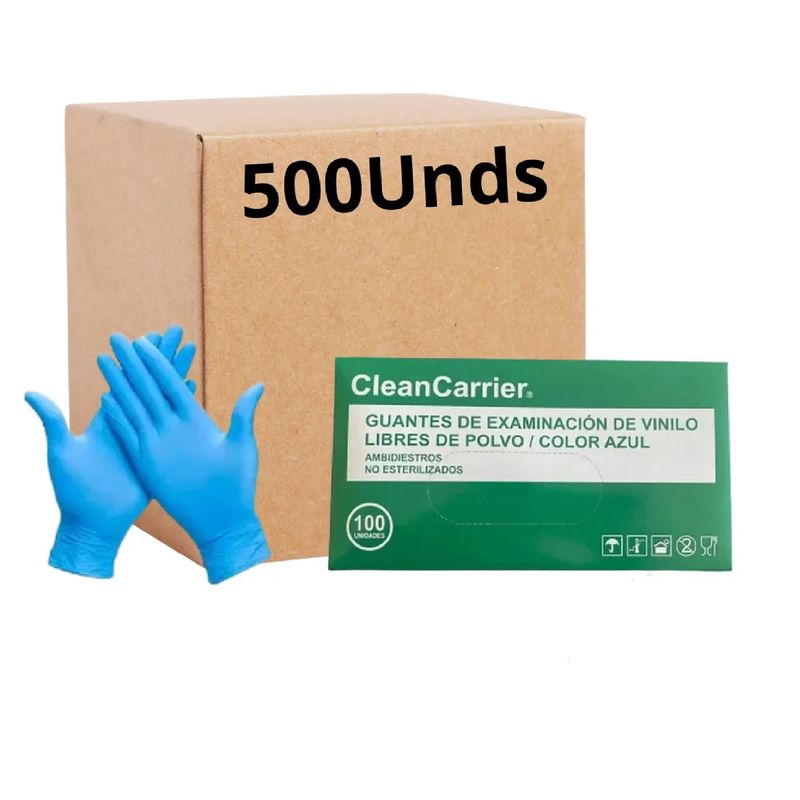 CLEANCARRIER - Guantes Vinilo Azul Cleancarrier Talla M Pack X 500 Uds.