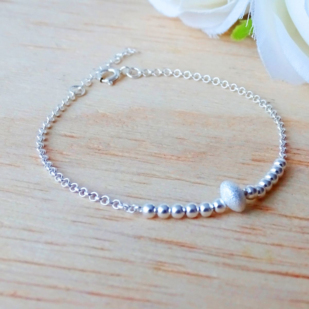 MABELITA - Pulsera De Plata 925 Cuenta Satinada