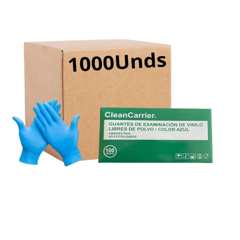 CLEANCARRIER - Guantes Vinilo Azul Cleancarrier Talla L Pack X 1000 Uds.