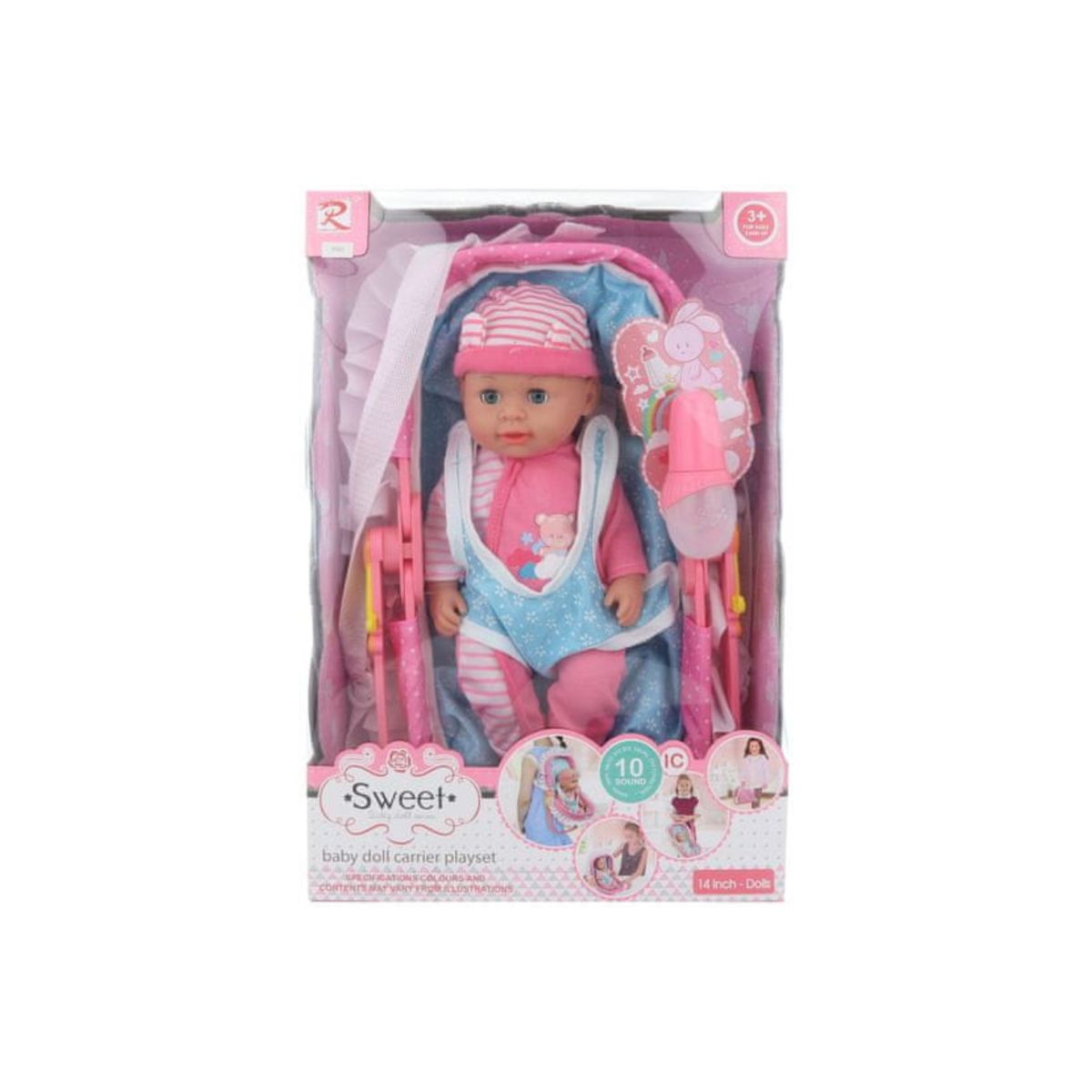 GENERICO - Muñeca Con Porta Bebe Mas Mamadera Y Sonidos