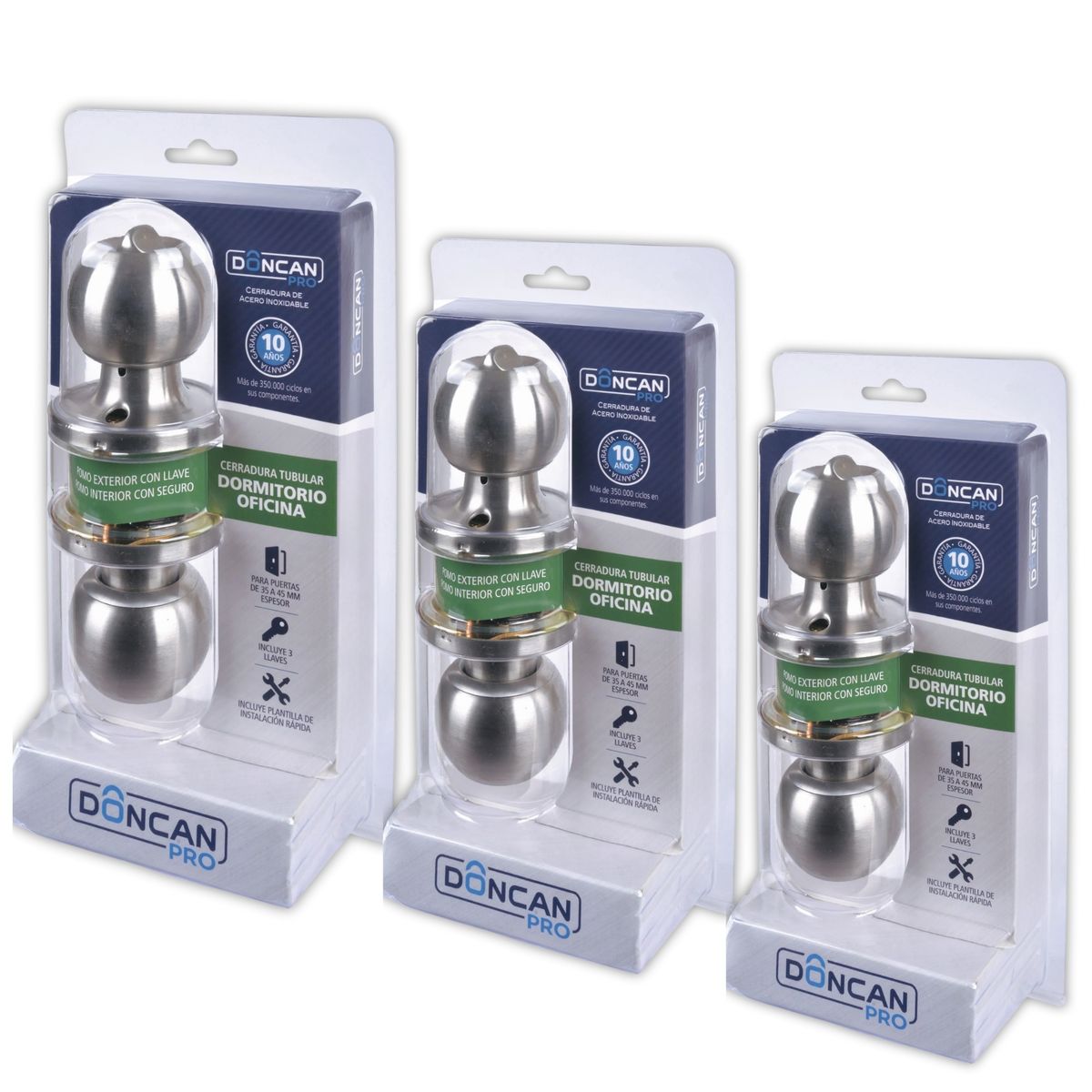 OEM - Pack de 3 Cerraduras Dormitorio & Oficina Ac Inox Doncan Pro