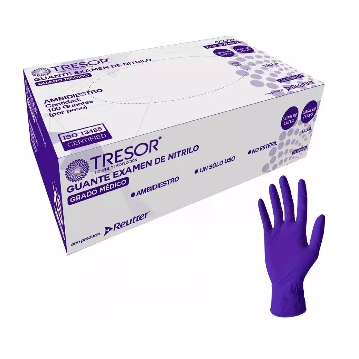 REUTTER - Guantes Tresor Color Cobalto Talla M Nitrilo X 1000 Unidades