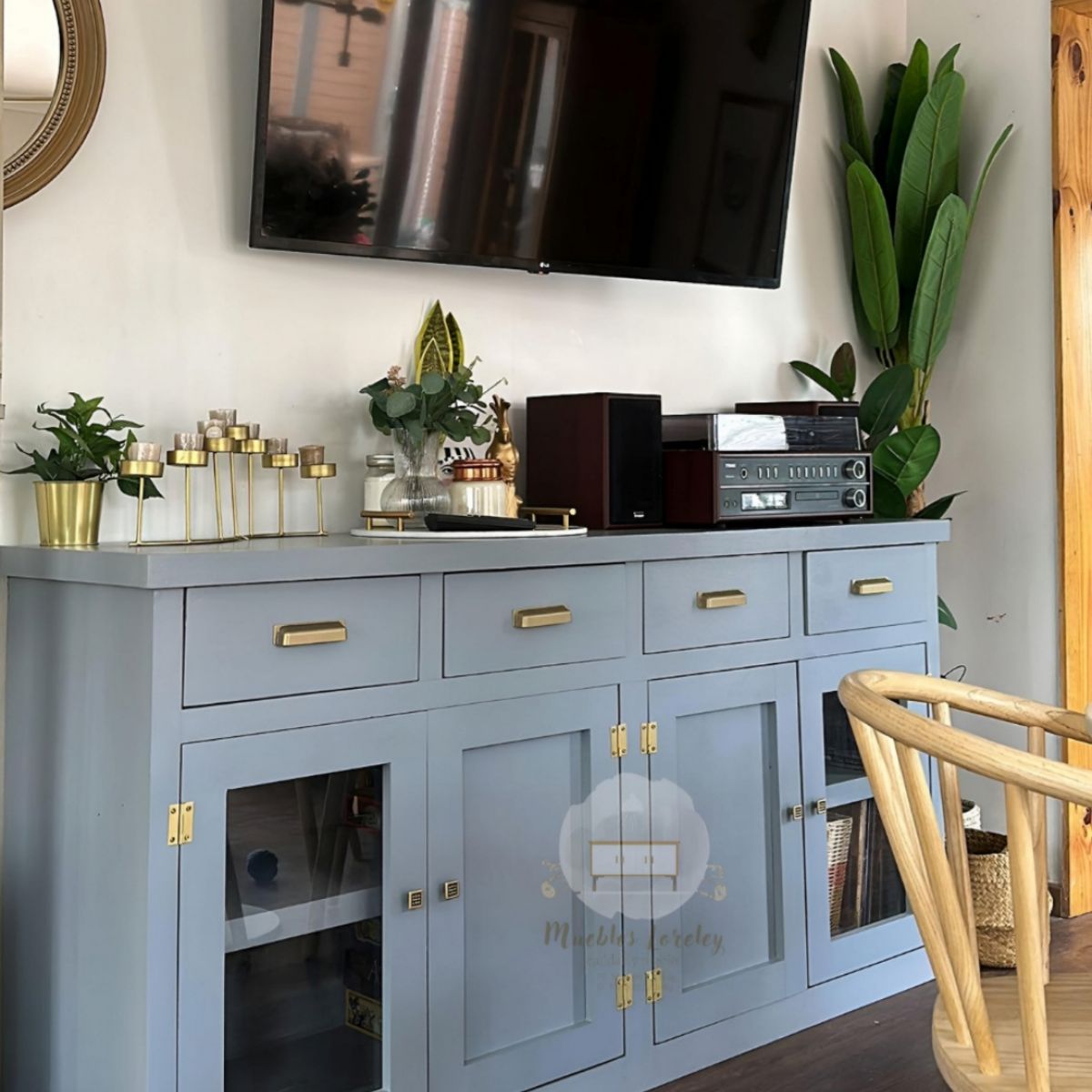 RUSTIC STYLE - BUFFET MADERA GRIS AZULADO + TIRADORES PREMIUM DELUXE