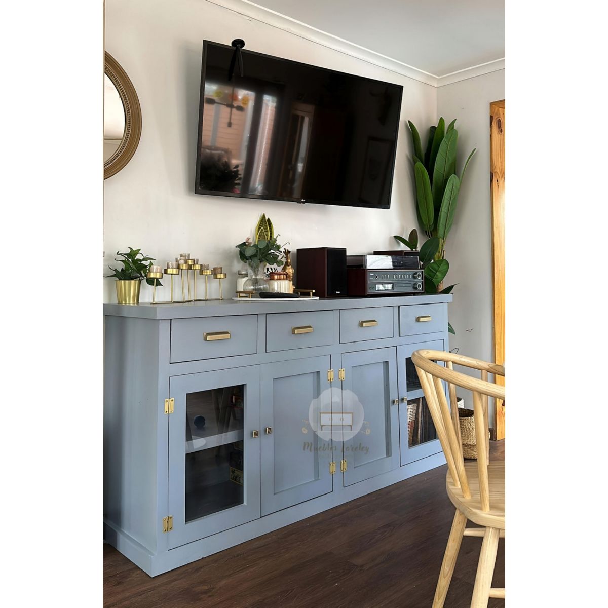 RUSTIC STYLE - BUFFET MADERA GRIS AZULADO + TIRADORES PREMIUM DELUXE