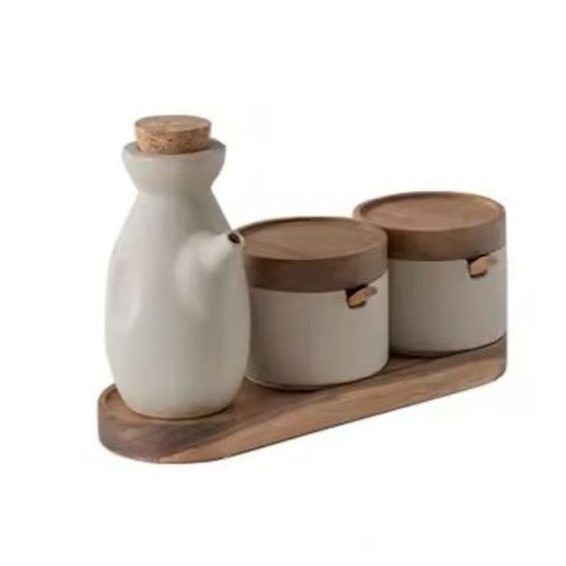 OEM - Set 2 Frascos Condimenteros Y Aceitera Vinagrera Ceramica