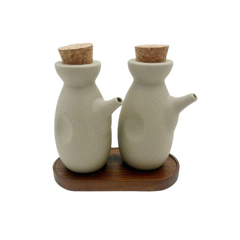 OEM - Set 2 Aceitera Vinagrera Cocina Decorativa Ceramica Madera