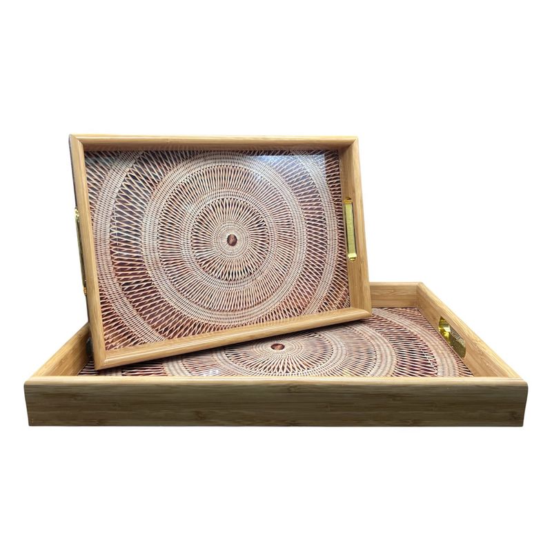 GENERICO - Set 2 Bandeja De Ratan Cesta Tejida Diseño Circulos