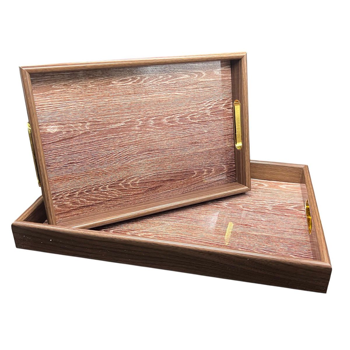 OEM - Set 2 Bandeja De Ratan Cesta Tejida Diseño Madera