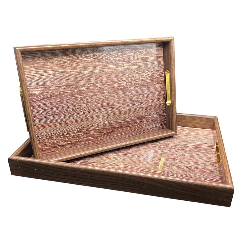 OEM - Set 2 Bandeja De Ratan Cesta Tejida Diseño Madera