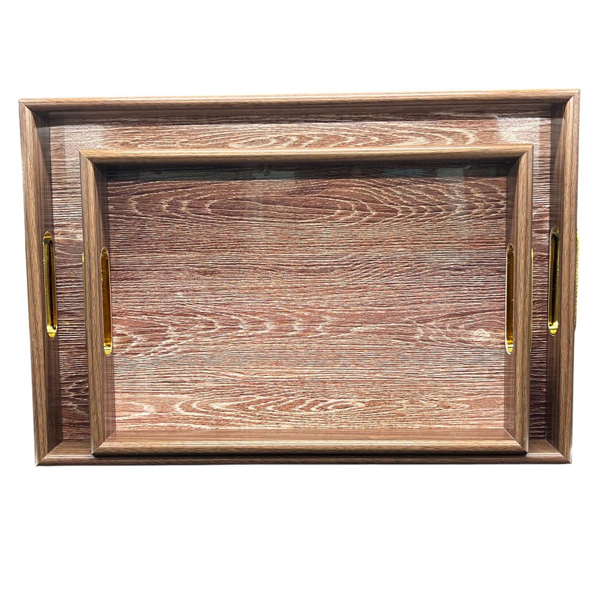 OEM - Set 2 Bandeja De Ratan Cesta Tejida Diseño Madera
