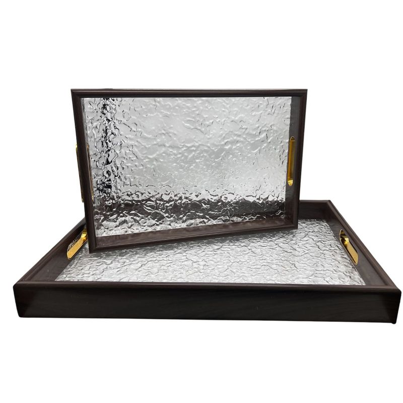 OEM - Set 2 Bandeja De Ratan Cesta Tejida Diseño Madera