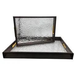 OEM - Set 2 Bandeja De Ratan Cesta Tejida Diseño Madera