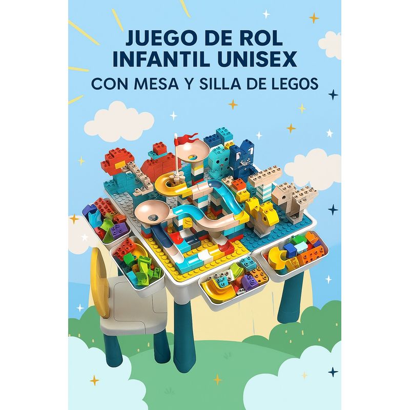 MOVI - JUEGO INFANTIL CON MESA Y SILLA LEGOS