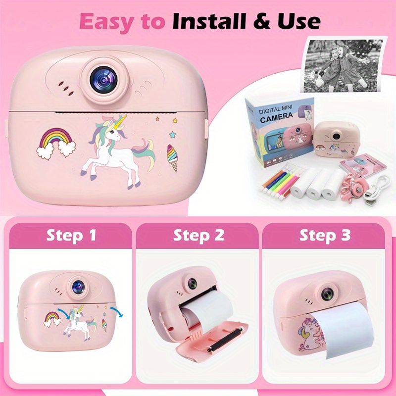 VATYERTY - Cámara digital de impresión instantánea con divertidos filtros y pegatinas Rosa