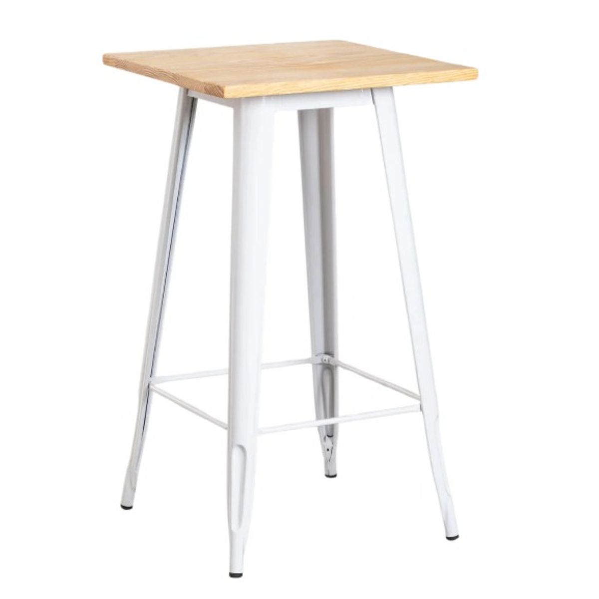 HABITA2 CHILE - Mesa Tolix Bar Cuadrada  Blanco Madera 60x60 cm