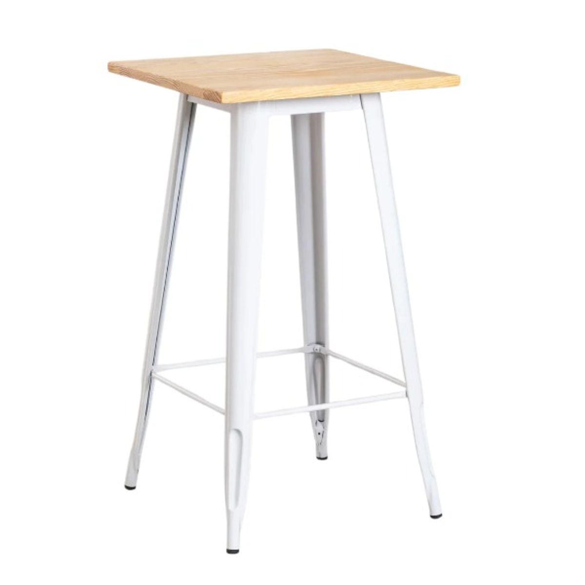 HABITA2 CHILE - Mesa Tolix Bar Cuadrada  Blanco Madera 60x60 cm