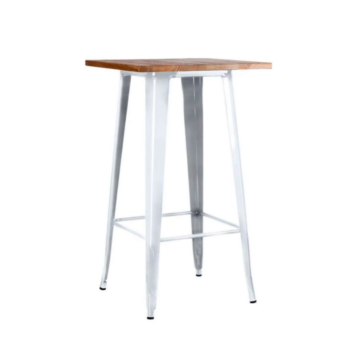 HABITA2 CHILE - Mesa Tolix Bar Cuadrada  Blanco Madera 60x60 cm