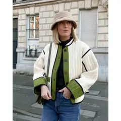 MOSS ROSE - Chaqueta de dama blanca con color blocking