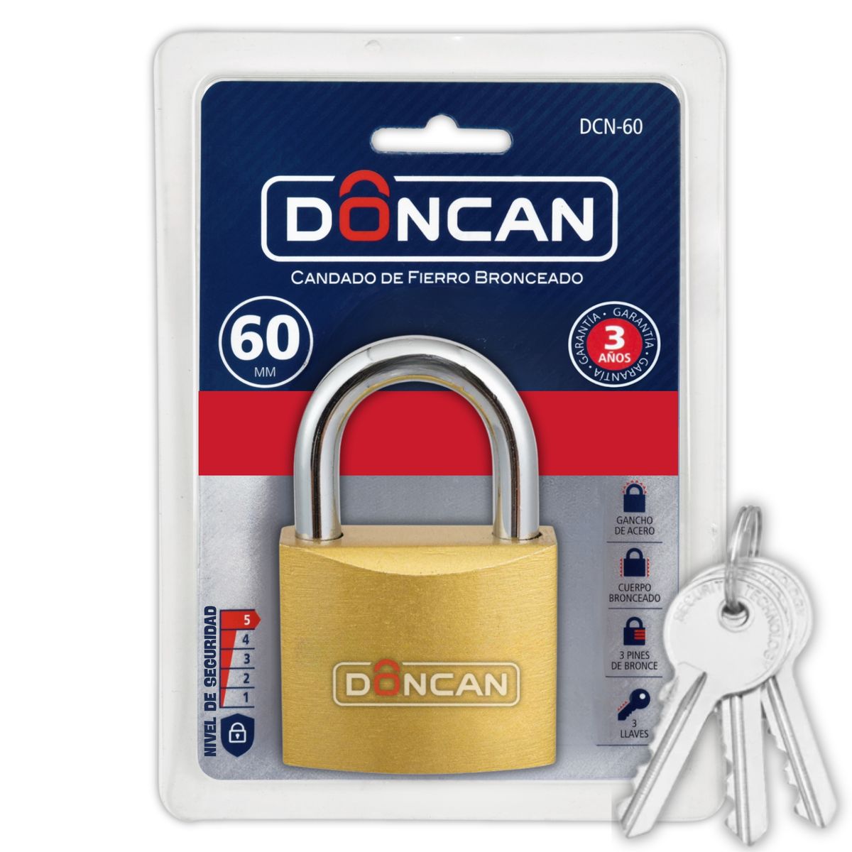 OEM - Pack de 3 Candados de 60mm Doncan de Acero Bronceado DCN-60