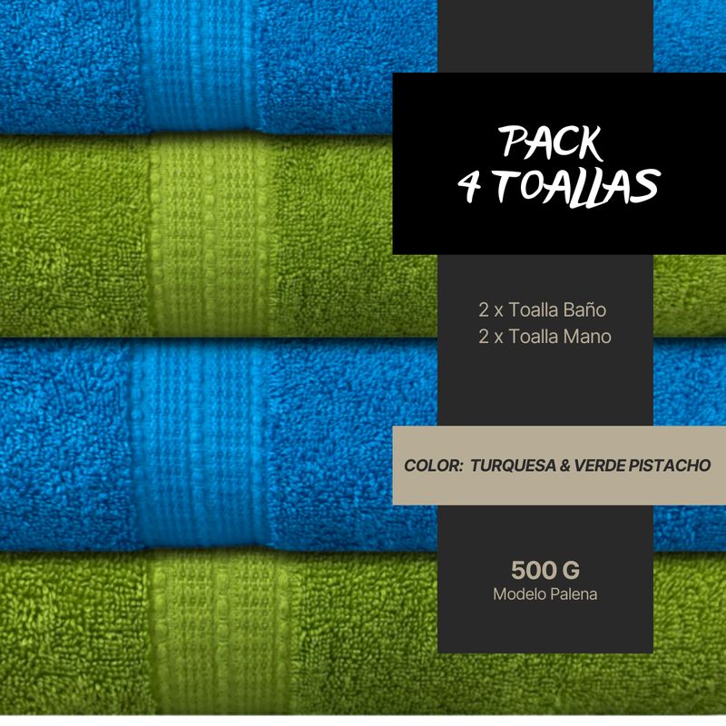 CHITECO - Pack 4 Toallas Chiteco (By Lourdes) 500g Baño & Manos Turquesa - Verde
