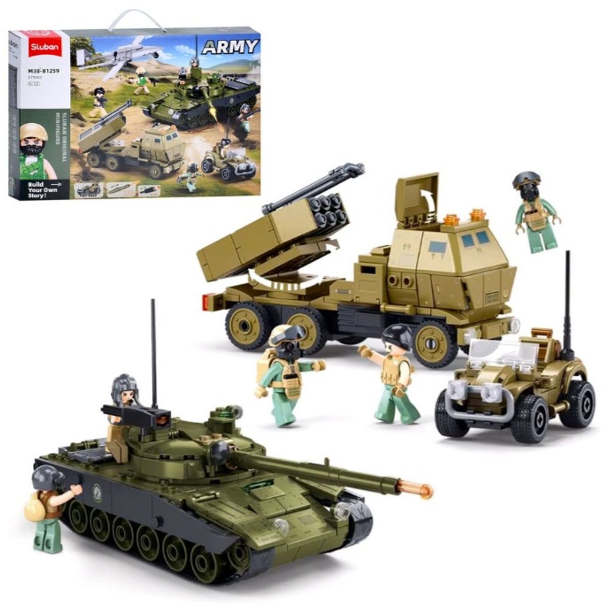 SLUBAN - Set Tanque T90 Camión HIMARS UAV Bayraktar Compatible Lego