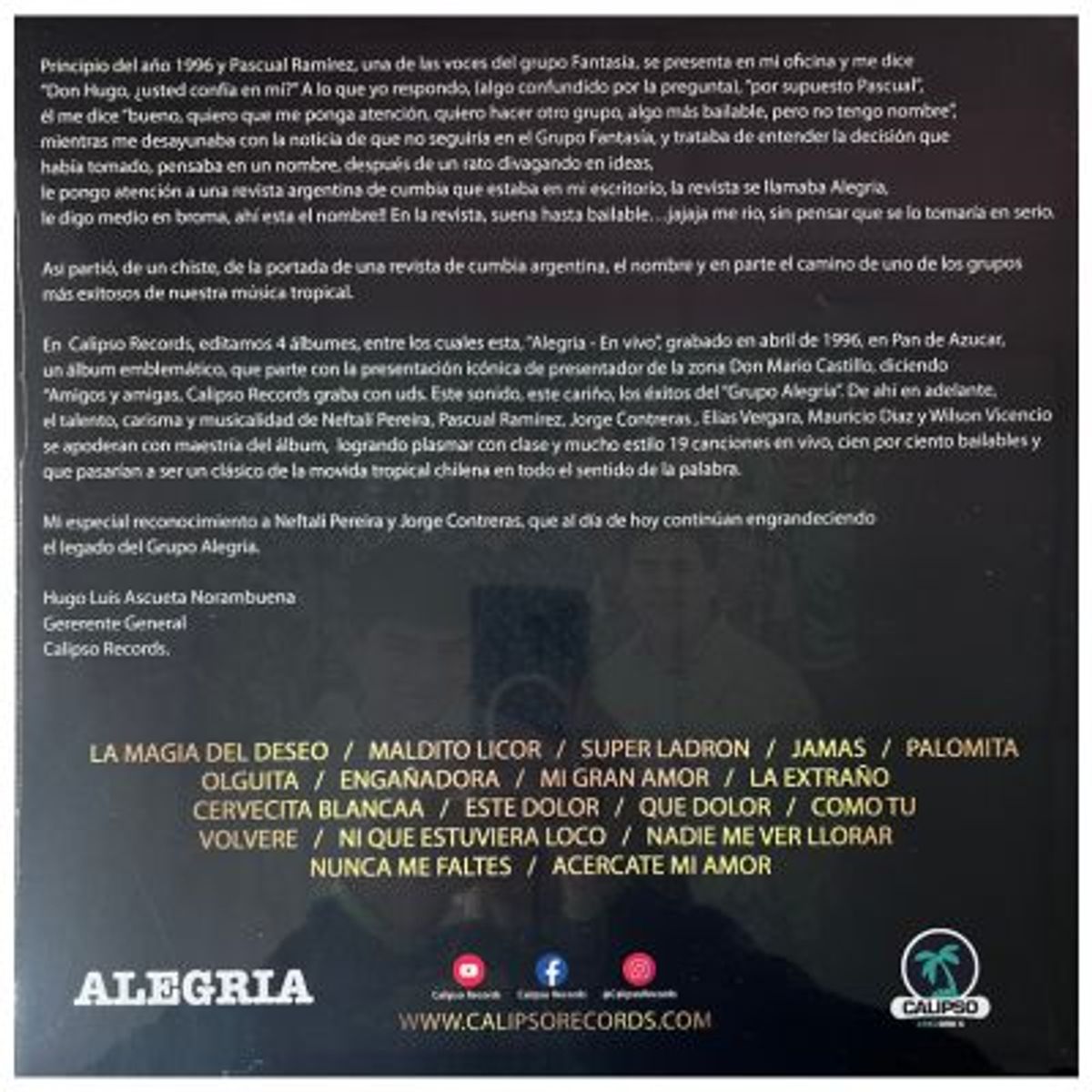 GENERICO - ALEGRIA  - EN VIVO (PAN DE AZUCAR 1996) / VINILO