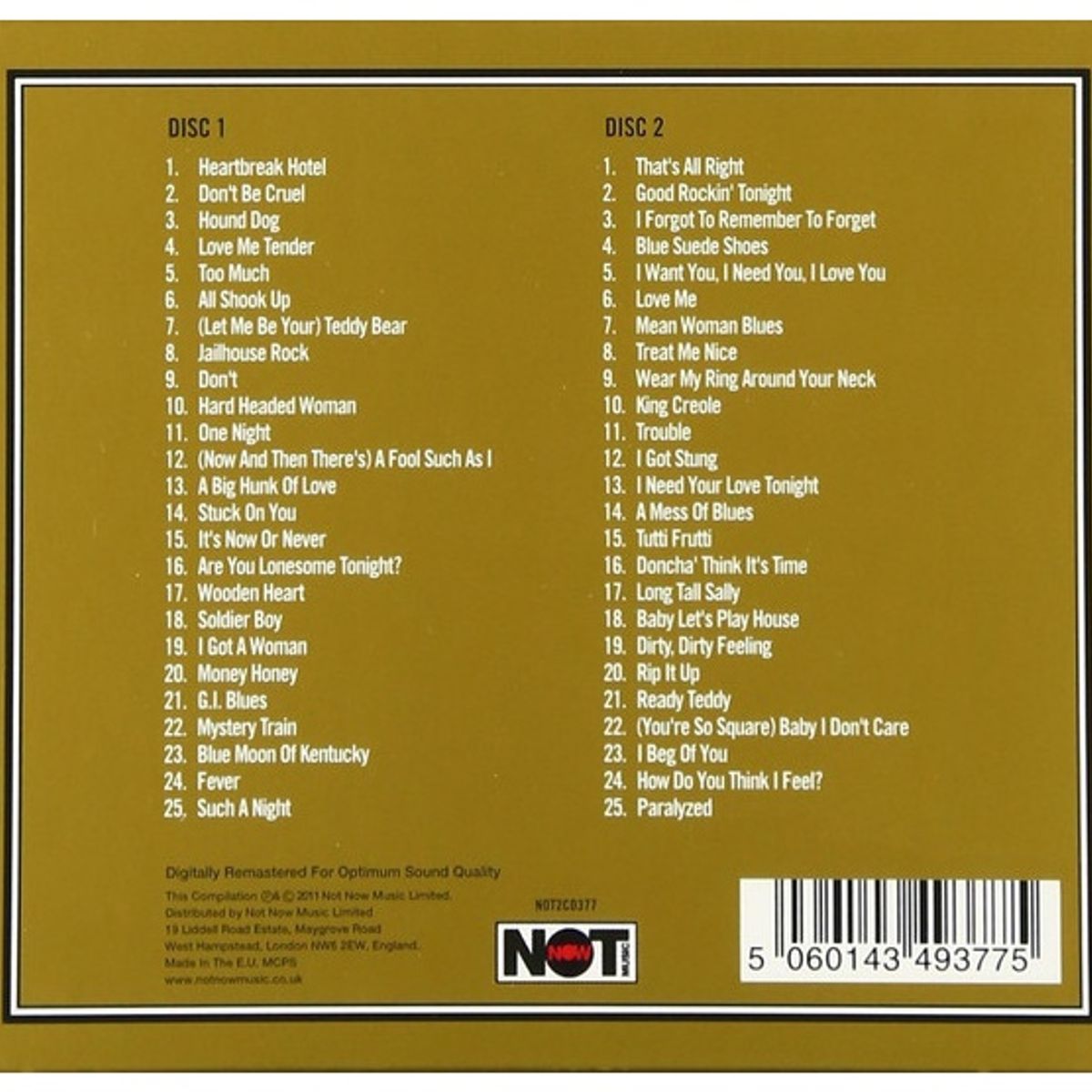 GENERICO - ELVIS PRESLEY - ELVIS GOLD  (50 ORIGINAL HITS) 2CD / CD