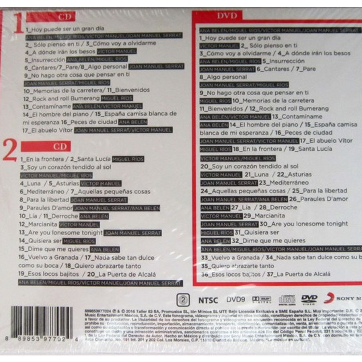 GENERICO - ANA BELÉN, MIGUEL RIOS, VICTOR MANUEL Y JOAN MANUEL SERRAT - EL GUSTO ES NUESTRO 20 AÑOS (2CD+DVD) / CD