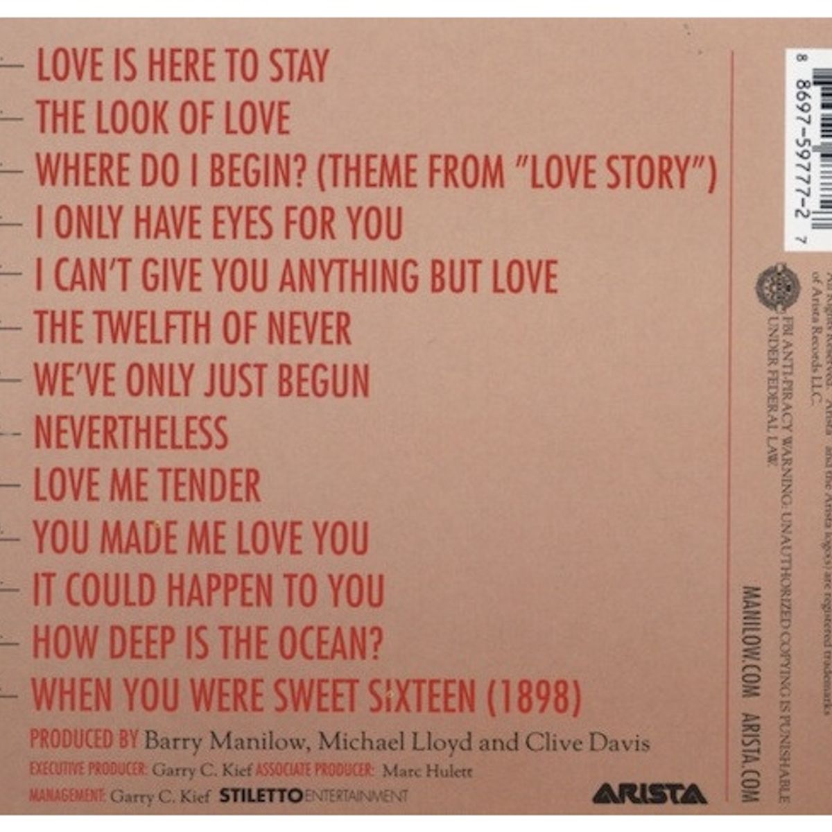 GENERICO - BARRY MANILOW - THE GREATEST LOVE SONGS OF ALL TIME / CD