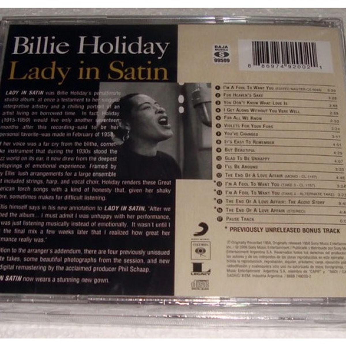 GENERICO - BILLIE HOLIDAY - LADY IN SATIN / CD