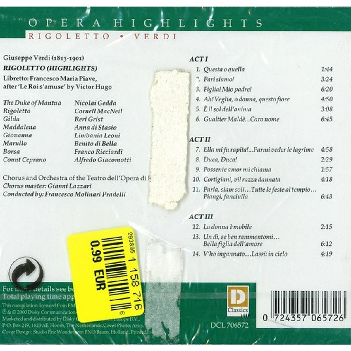 GENERICO - RIGOLETTO - OPERA HIGHLIGHTS - GIUSEPPE VERDI / CD