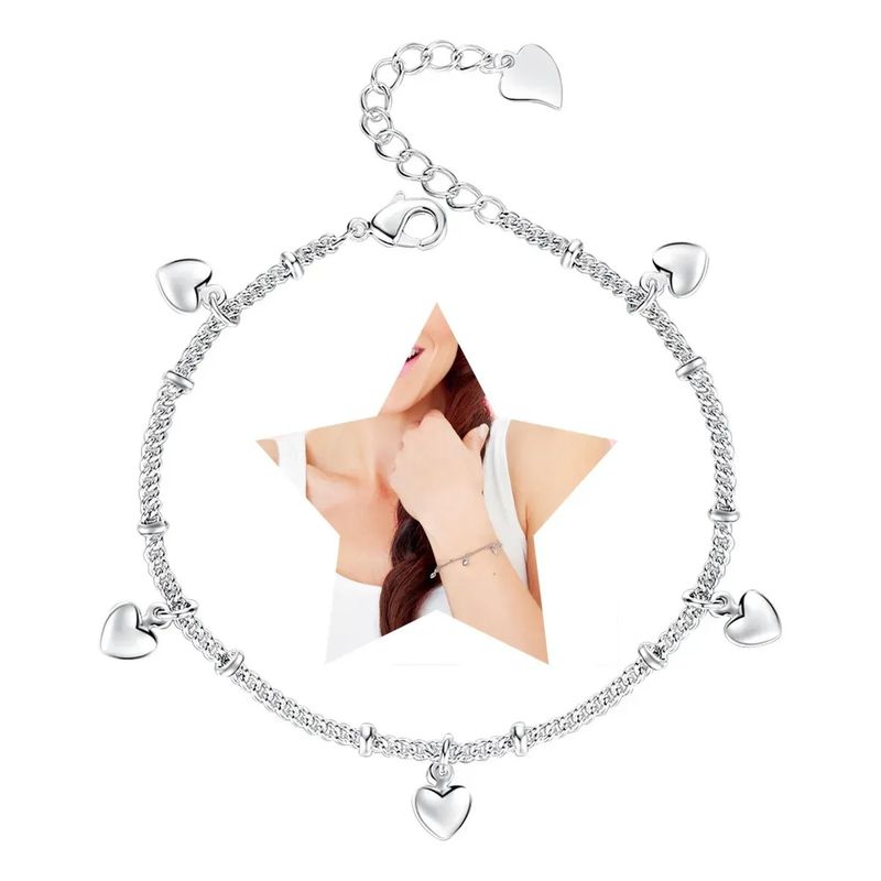 KUANGYE - Pulsera De Bañado en plata Y Corazones Cadena