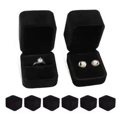 KUANGYE - Set 6 Cajas Anillo Terciopelo Negro Diseño Liso Fondo Negro