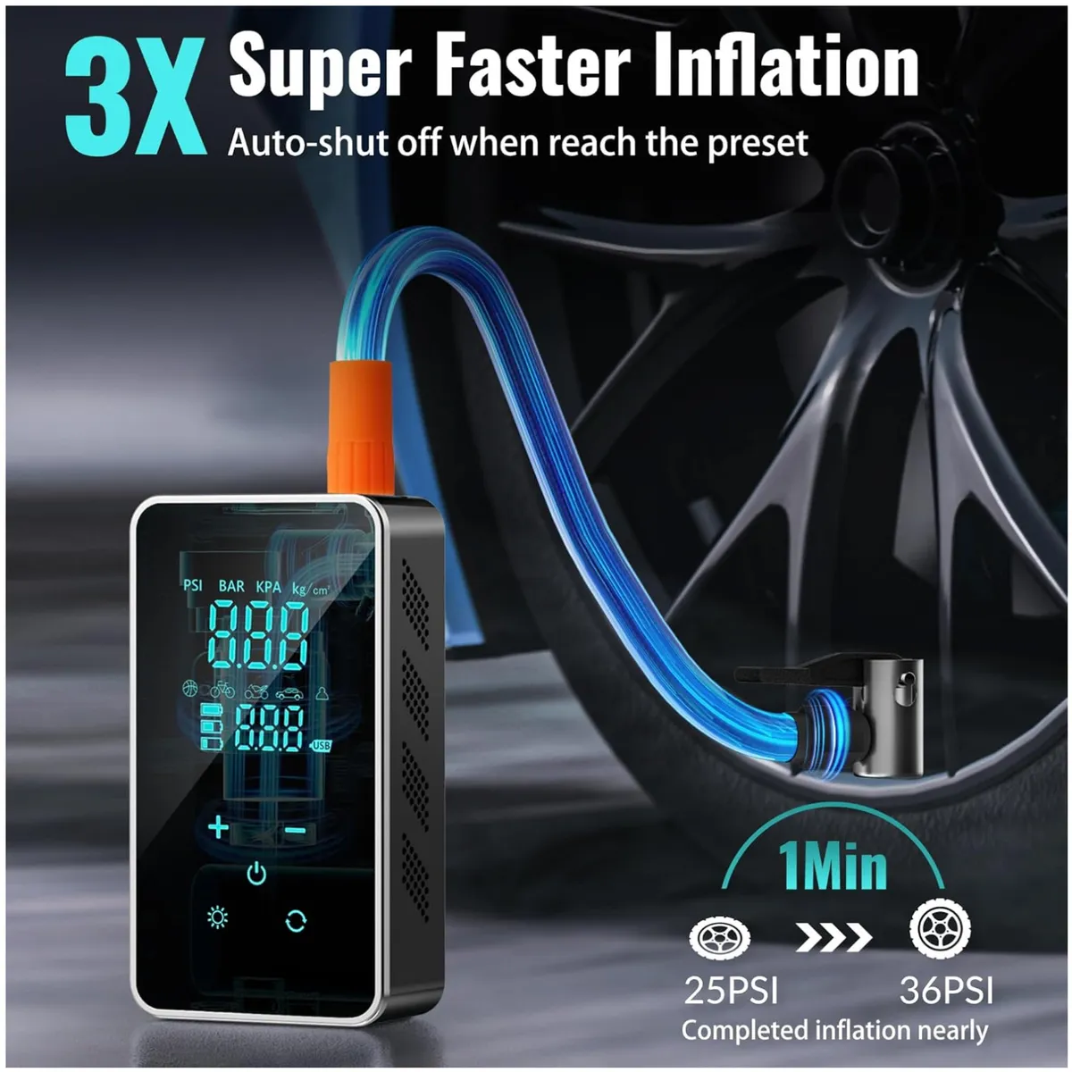 KUANGYE - Inflador Compresor Neumáticos Bomba De Aire Inalámbrico Moto