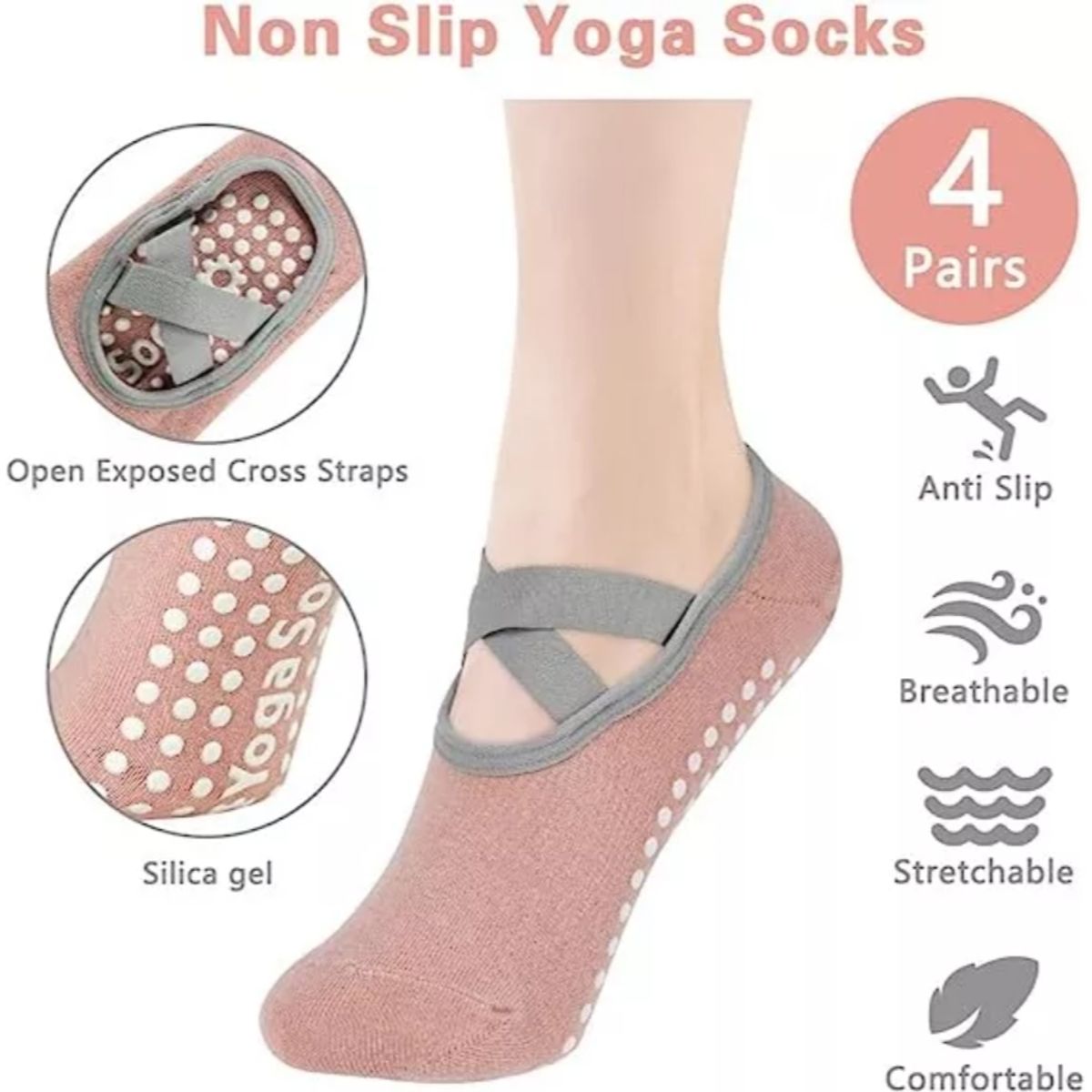 ATURE - Calcetines Antideslizantes Yoga Pilates Set 4 Pares