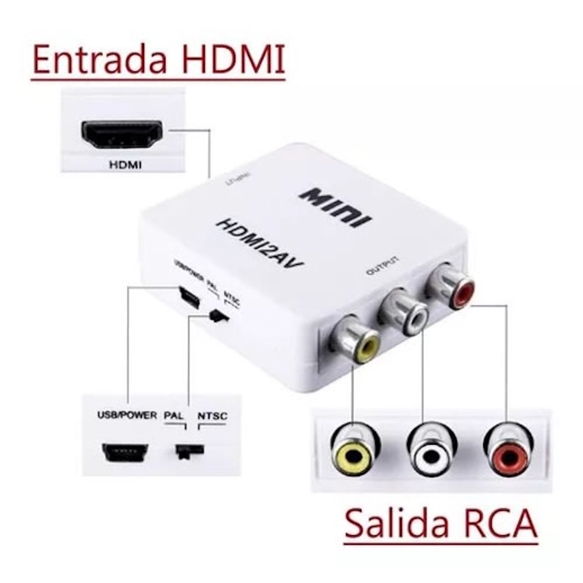 Adaptador HDMI a AV Convierte HDMI a Audio y Video RCA, marca MALIK - Foto Principal