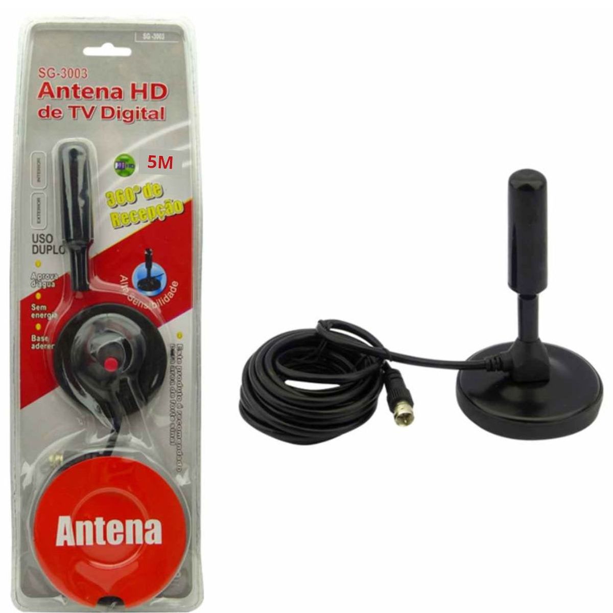 MALIK - Antena TV Digital HD - Cable Coaxial 5m de Cobre