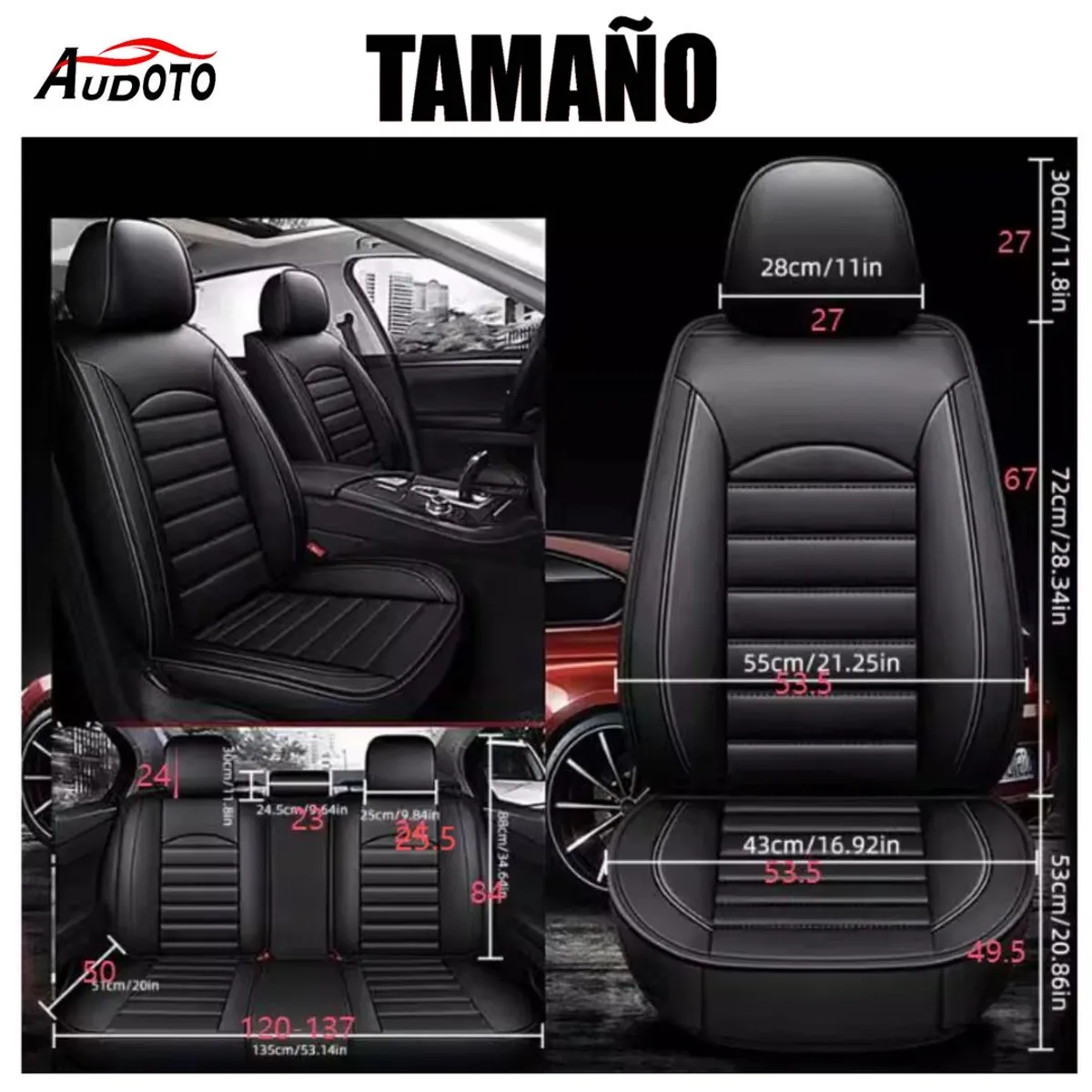 AUDOTO - Fundas De Asiento De Auto De Cuero De Calidad Universal Kit