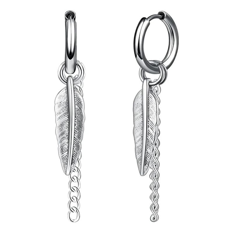 KUANGYE - Aros Punk Plumas Silver Space Hombre Mujer-acero Inoxidable