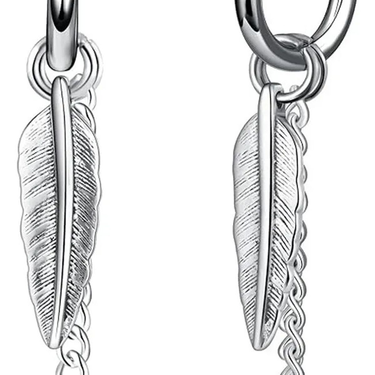 KUANGYE - Aros Punk Plumas Silver Space Hombre Mujer-acero Inoxidable