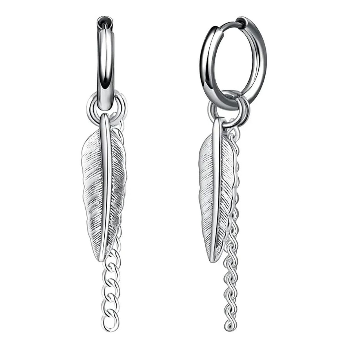 KUANGYE - Aros Punk Plumas Silver Space Hombre Mujer-acero Inoxidable