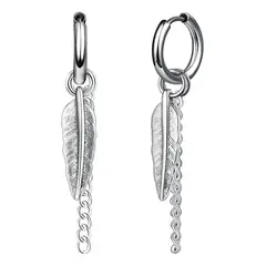 KUANGYE - Aros Punk Plumas Silver Space Hombre Mujer-acero Inoxidable