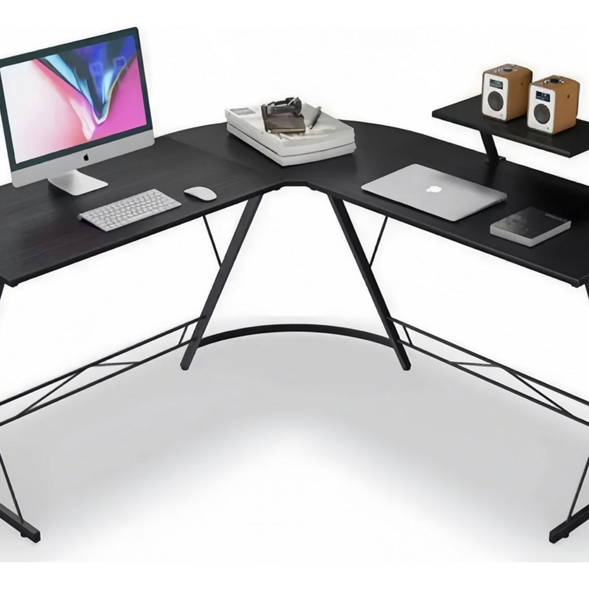 ANYHOGAR - Escritorio Esquinero Gamer Forma De L Multiuso Color Negro