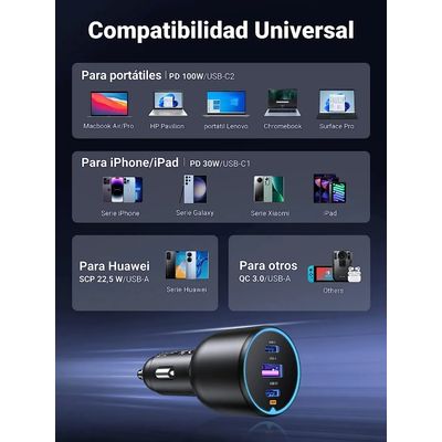 Imagen 2 del producto Cargador De Coche Ugreen 130w 3 Puertos Para Encendedor Color Negro