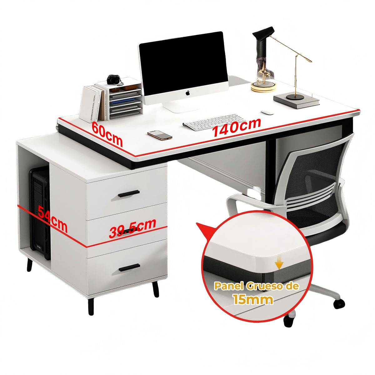 ANYHOGAR - Escritorio Con Cajonera Móvil 140cm Pata Metálica