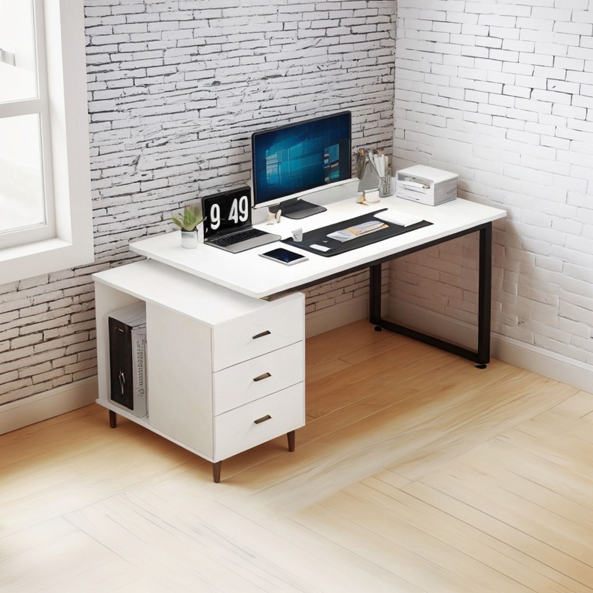 ANYHOGAR - Escritorio Con Cajonera Móvil 140cm Pata Metálica