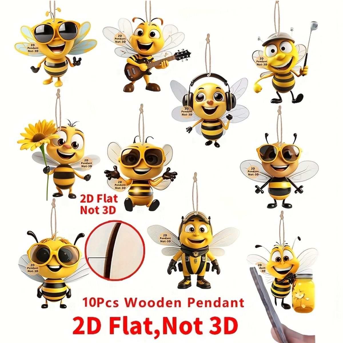 VATYERTY - 10 divertidos colgantes de madera 2D con temática de abejas
